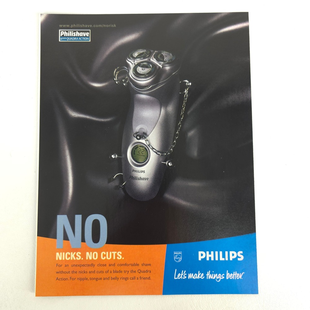 Philips Philishave 6000 Quadra Action Electric Shaver Print Ad 2001 Maxim Y2K
